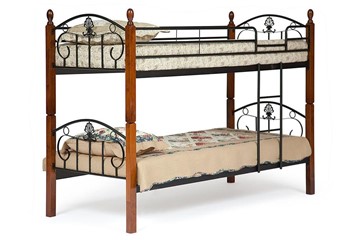 Детская кровать BOLERO двухярусная дерево гевея/металл, 90*200 см (bunk bed), красный дуб/черный в Сыктывкаре