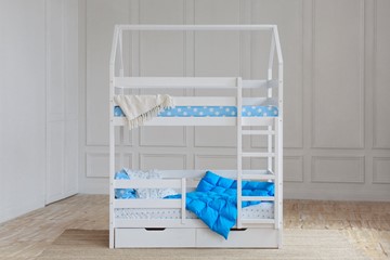 Детская 2-этажная кровать Домик с ящиками, цвет белый в Сыктывкаре