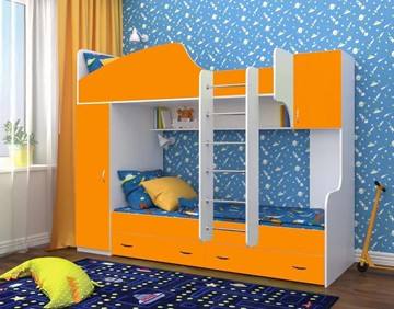 Детская кровать-шкаф Юниор-2, каркас Белое дерево, фасад Оранжевый в Сыктывкаре
