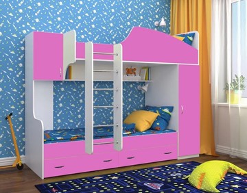 Детская кровать-шкаф Юниор-2, каркас Белое дерево, фасад Розовый в Сыктывкаре