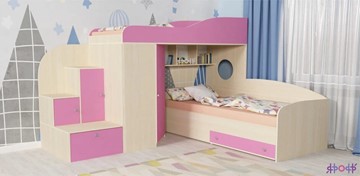 Детская кровать-чердак Кадет-2, корпус Дуб, фасад Розовый в Сыктывкаре