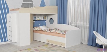 Детская кровать-шкаф Кадет-2 с металлической лестницей, корпус Белое дерево, фасад Дуб в Сыктывкаре