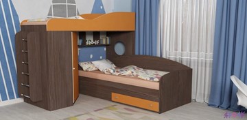 Детская кровать-шкаф Кадет-2 с металлической лестницей, корпус Бодего, фасад Оранжевый в Сыктывкаре
