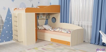 Детская кровать-шкаф Кадет-2 с металлической лестницей, корпус Дуб, фасад Оранжевый в Сыктывкаре