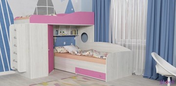 Кровать-чердак в детскую Кадет-2 с металлической лестницей, корпус Винтерберг, фасад Розовый в Сыктывкаре