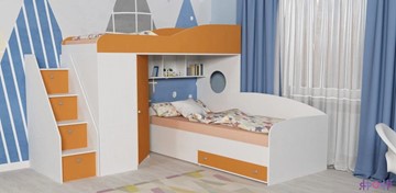 Детская кровать-шкаф Кадет-2 с универсальной лестницей, корпус Белое дерево, фасад Оранжевый в Сыктывкаре