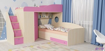Детская кровать-шкаф Кадет-2 с универсальной лестницей, корпус Дуб, фасад Розовый в Сыктывкаре