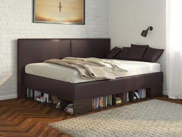 Детская 1,5-спальная кровать Lancaster 1, 120х200, ЛДСП венге, экокожа коричневая в Сыктывкаре