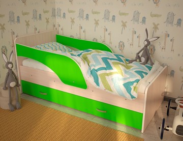 Детская кровать с ящиками Максимка, корпус Млечный дуб, фасад Салатовый в Сыктывкаре