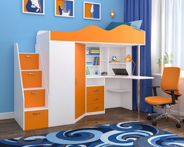 Детская кровать-шкаф Пионер-1, каркас Белое дерево, фасад Оранжевый в Сыктывкаре