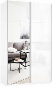 Шкаф Прайм (Зеркало/Белое стекло) 1400x570x2300, белый снег в Сыктывкаре