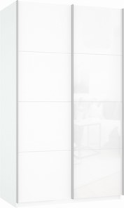 Шкаф 2-х створчатый Прайм (ДСП/Белое стекло) 1200x570x2300, белый снег в Сыктывкаре