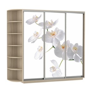 Шкаф трехдверный Экспресс со стеллажом, 2100х600х2200, Орхидея белая/шимо светлый в Сыктывкаре