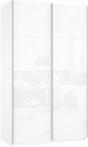 Шкаф 2-х дверный Прайм (Белое стекло/Белое стекло) 1600x570x2300, белый снег в Сыктывкаре