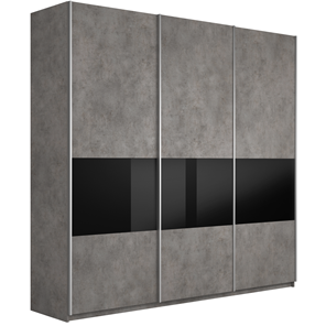 Шкаф 3-дверный Широкий Прайм (ДСП / Черное стекло) 2400x570x2300, Бетон в Сыктывкаре
