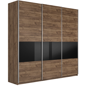 Шкаф 3-х дверный Е1 Широкий Прайм (ДСП / Черное стекло) 2400x570x2300, Крафт Табачный в Сыктывкаре