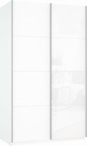 Шкаф 2-х створчатый Прайм (ДСП/Белое стекло) 1400x570x2300, белый снег в Сыктывкаре