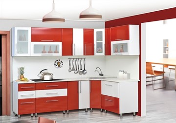 Угловая кухня Мыло 224 2600х1600, цвет Красный/Белый металлик в Сыктывкаре