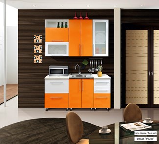 Кухня маленькая Мыло 224 1600х718, цвет Оранжевый/Белый металлик в Сыктывкаре