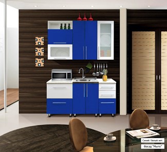 Готовая кухня Мыло 224 1600х718, цвет Синий/Белый металлик в Сыктывкаре