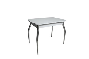 Стеклянный кухонный стол ПГ-02СТ белое/белое/хром фигурные в Сыктывкаре