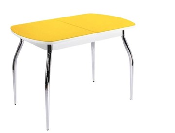 Кухонный стол ПГ-04 СТ2, белое/желтое стекло/35 хром гнутые металл в Сыктывкаре