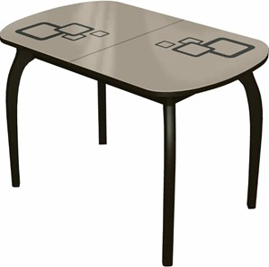 Кухонный раскладной стол Ривьера мини дерево №1, Рисунок квадро (стекло молочное/коричневый/венге) в Сыктывкаре