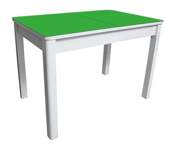 Кухонный стол раздвижной Айсберг-02 СТ2, белое ЛДСП/стекло зеленое/прямые массив белый в Сыктывкаре