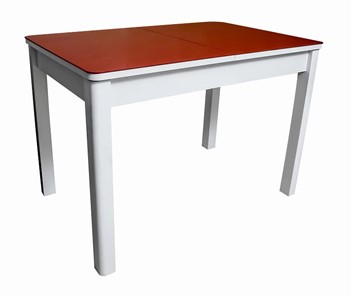 Кухонный стол раздвижной Айсберг-01 СТ2, белое ЛДСП/стекло алое/прямые массив белый в Сыктывкаре
