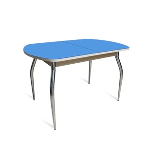 Обеденный стол ПГ-04 СТ2, дуб молочный/синие стекло/35 хром гнутые металл в Сыктывкаре