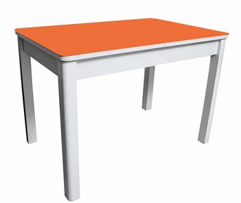 Кухонный раскладной стол Айсберг-01 СТ2, белое ЛДСП/стекло оранжевое/прямые массив белый в Сыктывкаре