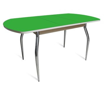 Кухонный раздвижной стол ПГ-07 СТ2, дуб молочный/зеленое стекло/35 хром гнутые металл в Сыктывкаре