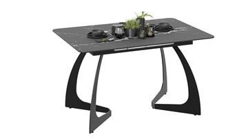 Кухонный раздвижной стол Конкорд Тип 2 (Черный муар/Стекло матовое черный мрамор) в Сыктывкаре