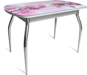 Кухонный обеденный стол ПГ-04 СТФ белое/орхидея/хром фигурные в Сыктывкаре