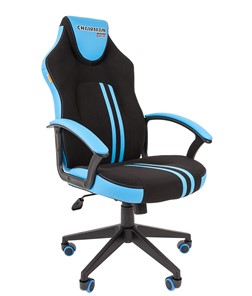Кресло игровое CHAIRMAN GAME 26  Экокожа - Ткань стандарт. Черный/голубой в Сыктывкаре