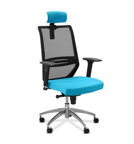 Офисное кресло Aero lux с подголовником, сетка/ткань TW / черная/голубая в Сыктывкаре