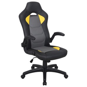 Кресло офисное BRABIX "Skill GM-005", откидные подлокотники, экокожа, черное/желтое, 532494 в Сыктывкаре