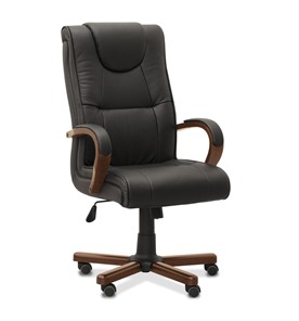 Офисное кресло Империя, натуральная кожа с компаньоном / черная/дерево - орех в Сыктывкаре