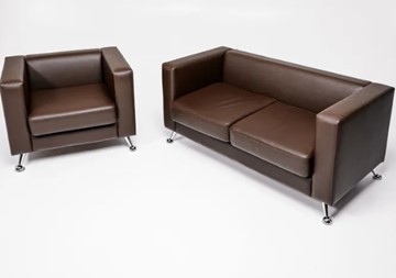Комплект мебели Альбиони коричневый кожзам  диван 2Д + кресло в Сыктывкаре