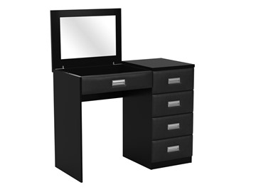 Столик косметический Como/Veda, с зеркалом, 4 ящика, правый, ЛДСП черный/экокожа черная в Сыктывкаре