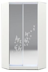 Шкаф 2400х1103, ХИТ У-24-4-66-05, бабочки, 2 зеркалами, белая шагрень в Сыктывкаре