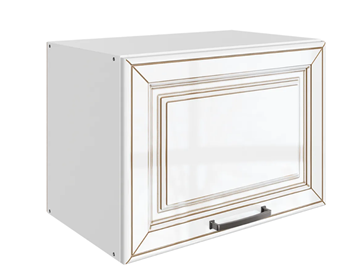 Навесной кухонный шкаф Атланта L500 Н360 (1 дв. гл.) эмаль (белый/белый глянец патина золото) в Сыктывкаре