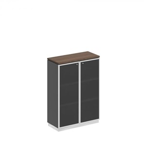 Шкаф для документов средний со стеклянными дверьми в рамке Bravo, дуб гладстоун/антрацит премиум (90х40х124,6) в Сыктывкаре