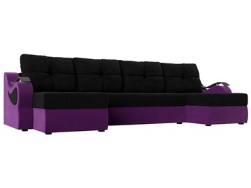 П-образный диван Меркурий П, Черный/фиолетовый (вельвет) в Сыктывкаре