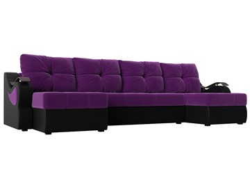 П-образный диван Меркурий П, Фиолетовый/черный (вельвет/экокожа) в Сыктывкаре