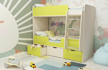 Детская 2-этажная кровать Малыш двойняшка 70х160, корпус Дуб молочный, фасад Лайм в Сыктывкаре