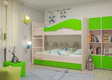 Детская 2-этажная кровать Мая на щитах, корпус Млечный дуб, фасад Салатовый в Сыктывкаре - предосмотр 2