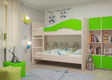 Детская 2-этажная кровать Мая на щитах, корпус Млечный дуб, фасад Салатовый в Сыктывкаре - предосмотр 1