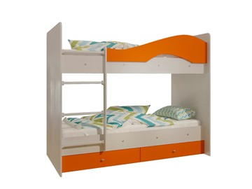 Детская 2-этажная кровать Мая с 2 ящиками на щитах, корпус Млечный дуб, фасад Оранжевый в Сыктывкаре - предосмотр 4
