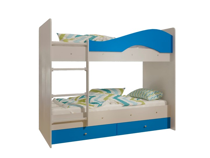 Детская двухэтажная кровать Мая с 2 ящиками на щитах, корпус Млечный дуб, фасад Синий в Сыктывкаре - изображение 4